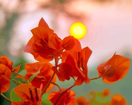 Orange Flowers Art Sunset paint by numbers