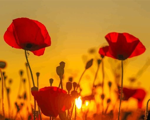 Red Flowers Sunset paint by numbers