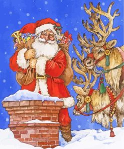 Santa And Rudolph On The Roof Art paint by numbers