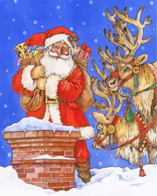 Santa And Rudolph On The Roof Art paint by numbers