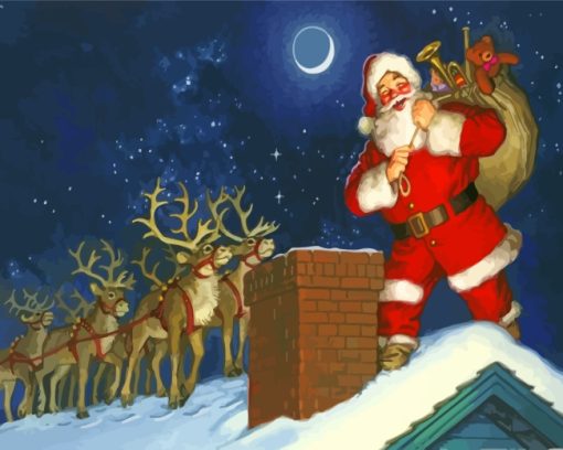 Santa And Rudolph On The Roof paint by numbers