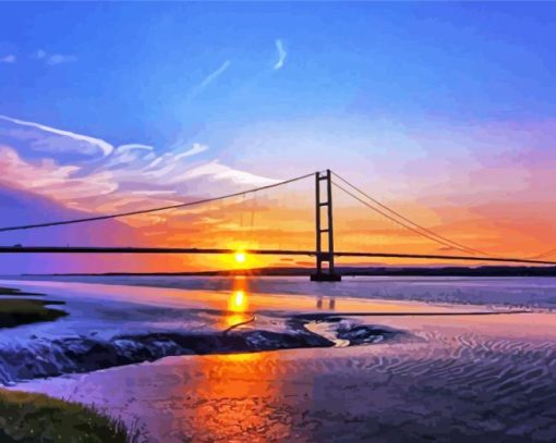 Sunset At Hull Humber Bridge paint by numbers