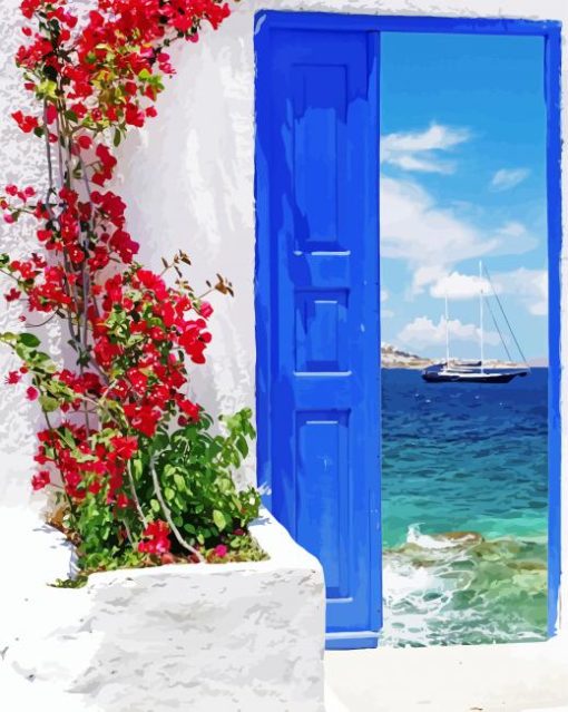 Traditional Greek Door On Mykonos Island Greece paint by numbers