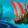 Viking Ship In Ocean paint by numbers