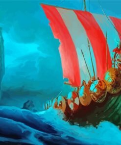 Viking Ship In Ocean paint by numbers