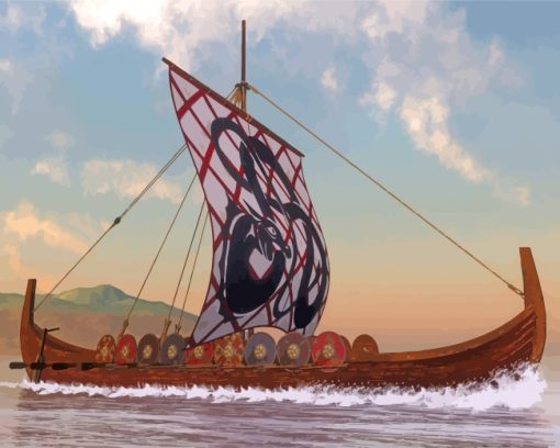 Viking Ship In Sea paint by numbers