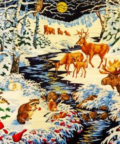 Vintage Animals Snow Scene paint by numbers