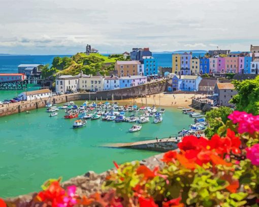 Wales Tenby Harbour paint by numbers