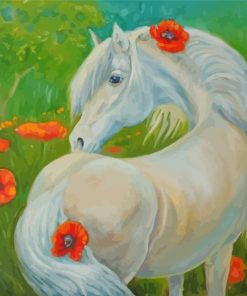 White Horse Animal With Flowers paint by numbers