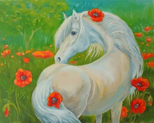 White Horse Animal With Flowers paint by numbers