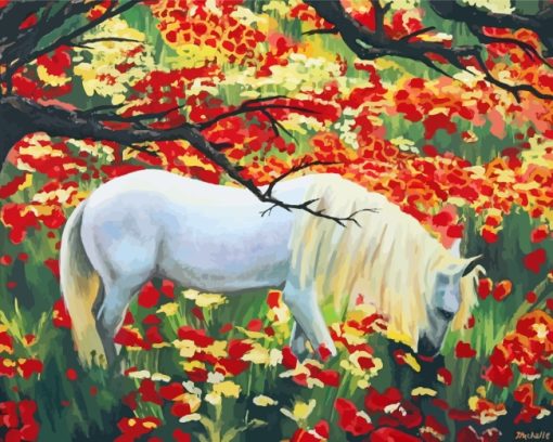 White Horse With Flowers Art paint by numbers