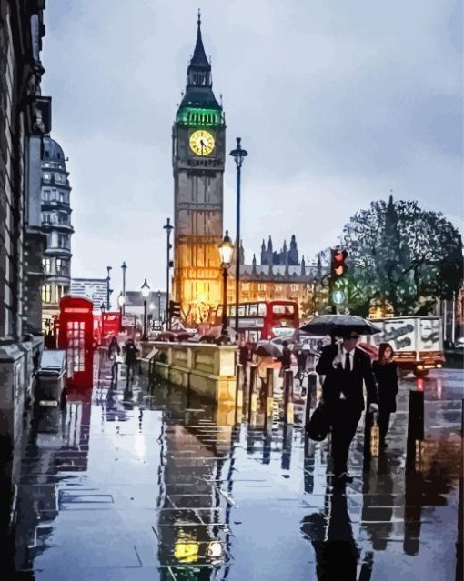 Aesthetic London In The Rain paint by number