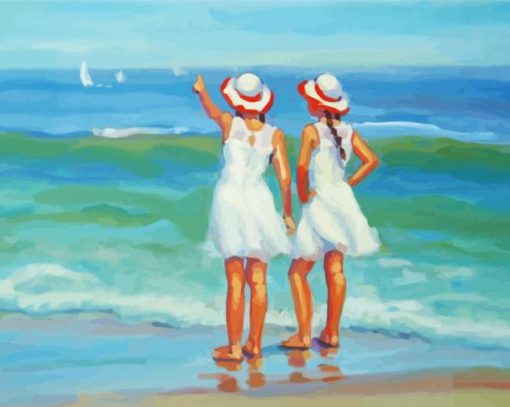 Aesthetic Ocean And Two Girls paint by number