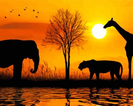 African Animals Sunset paint by numbers