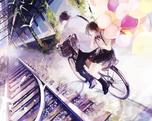 Anime Couple On Bicycle paint by numbers