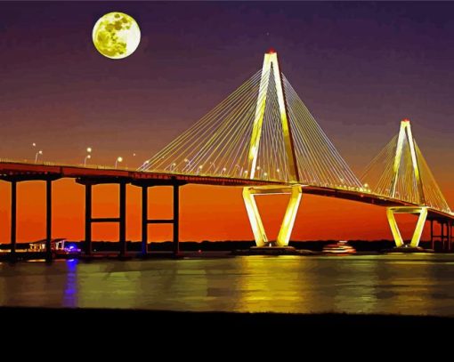 Arthur Ravenel Bridge At Night paint by numbers