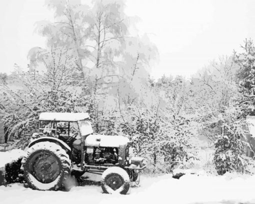 Black Tractor In Snow paint by number