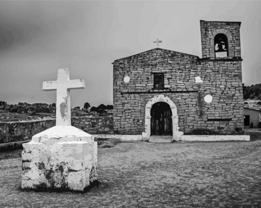 Black And White Village Church paint by numbers