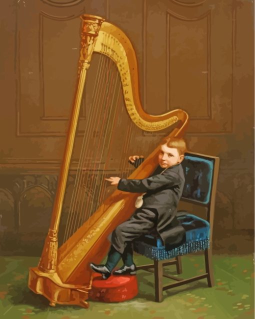 Boy Playing Harps Art paint by numbers