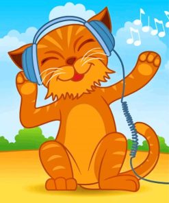 Cartoon Cat With Headphones paint by numbers