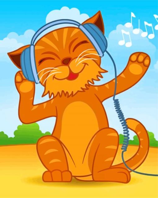 Cartoon Cat With Headphones paint by numbers