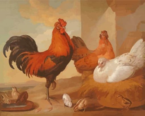 Chickens And Rooster Art paint by number