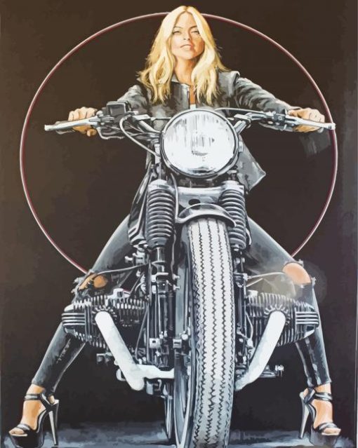 Cool Woman On Motorcycle paint by number