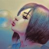 Cute Girl With Bubble Gum Art paint by numbers