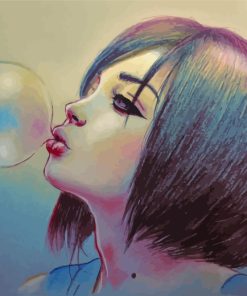 Cute Girl With Bubble Gum Art paint by numbers