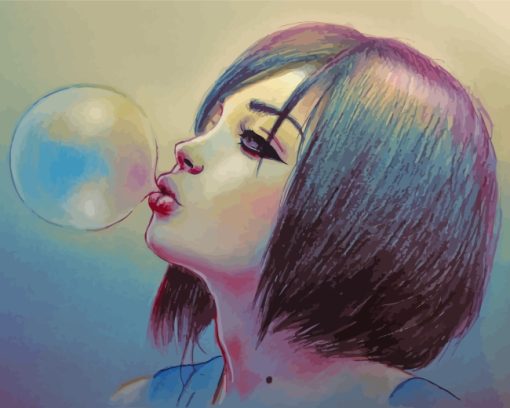 Cute Girl With Bubble Gum Art paint by numbers