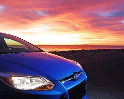 Ford Focus At Sunset Seascape paint by number