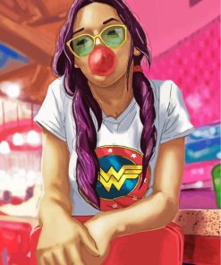 Girl With Bubble Gum And Glasses paint by numbers