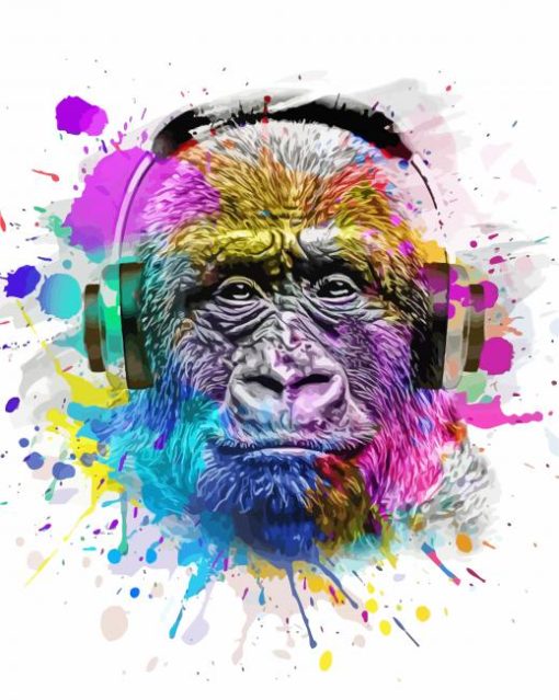 Gorilla Monkey Headphones paint by numbers