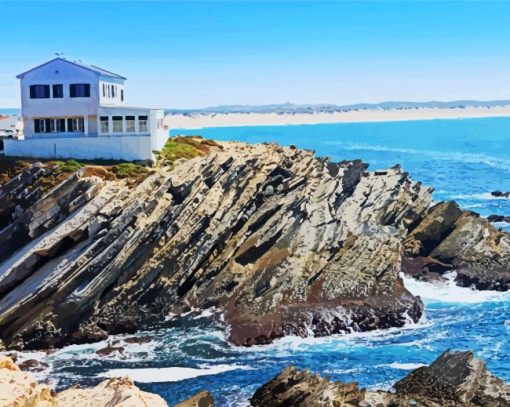 Houses On A Cliff seascape paint by numbers