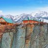 Houses On A Snowy Cliff paint by numbers