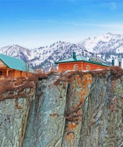 Houses On A Snowy Cliff paint by numbers