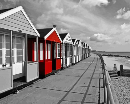 Monochrome Southwold Beach Houses paint by number