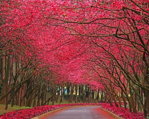 Pinky Trees And Road paint by number