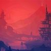 Red Steampunk Landscape Building paint by number