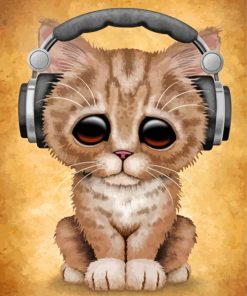 Sad Cat With Headphones paint by numbers