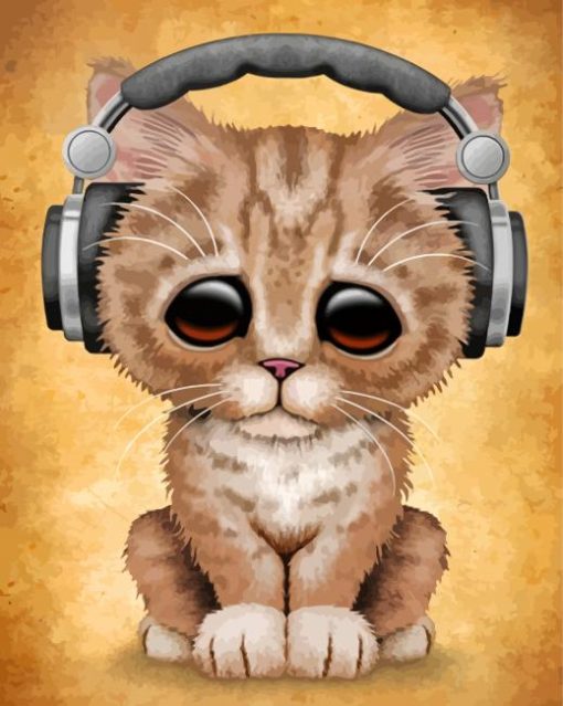 Sad Cat With Headphones paint by numbers