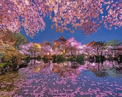 Sakura Garden At Night paint by numbers