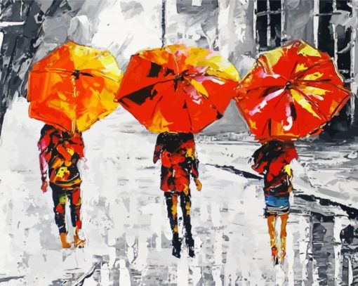 Three Women Walking In The Rain paint by number