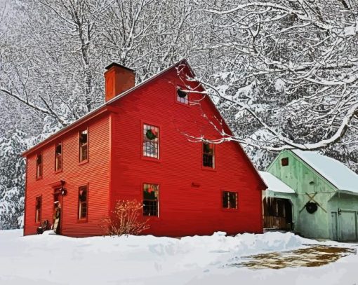 Winter Snow Saltbox House paint by numbers