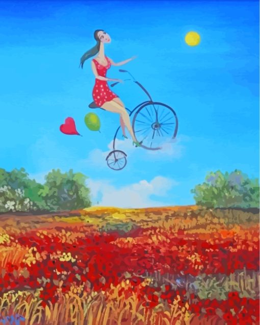 Woman Flying On Bike paint by numbers