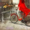 Woman With Red On Bike paint by numbers