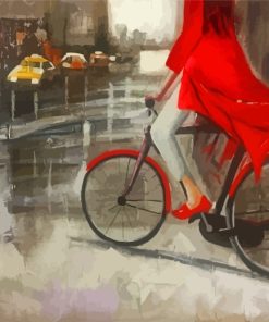 Woman With Red On Bike paint by numbers