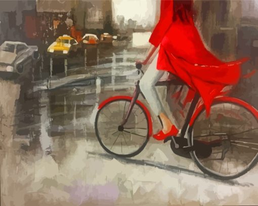 Woman With Red On Bike paint by numbers