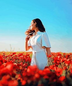 Woman In Field Flower paint by numbers