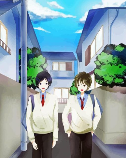 Anime Boys Walking To School paint by numbers